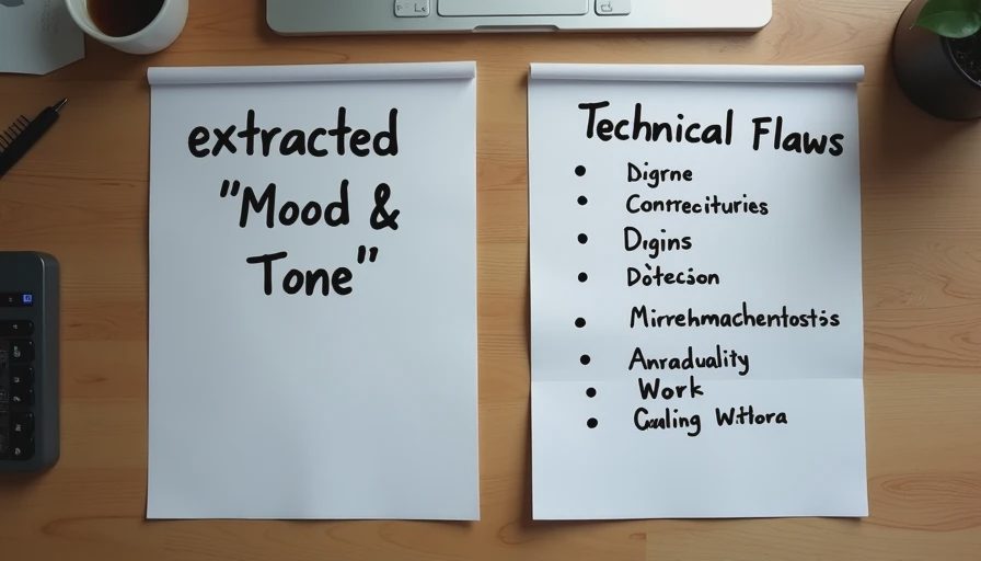 Documentary photo showing a desk with notes separating client emotional feedback from technical flaws during a creative workflow.