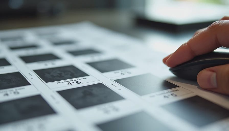 Documentary photo of a designer reviewing a final folder of ten consistent social media product assets with clear layout and text zone guides on screen.